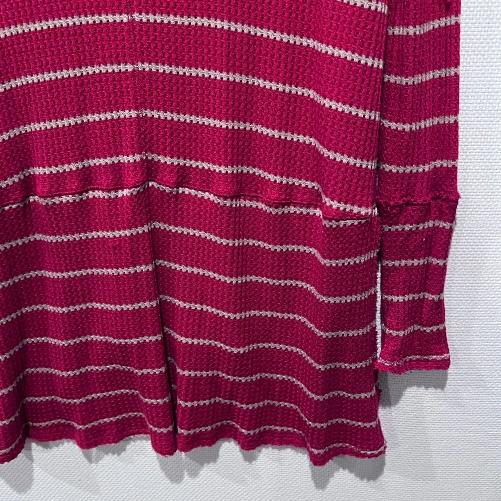 Free People Crimson‎ Striped Thermal Long Sleeve V Neck Casual Top Size Small